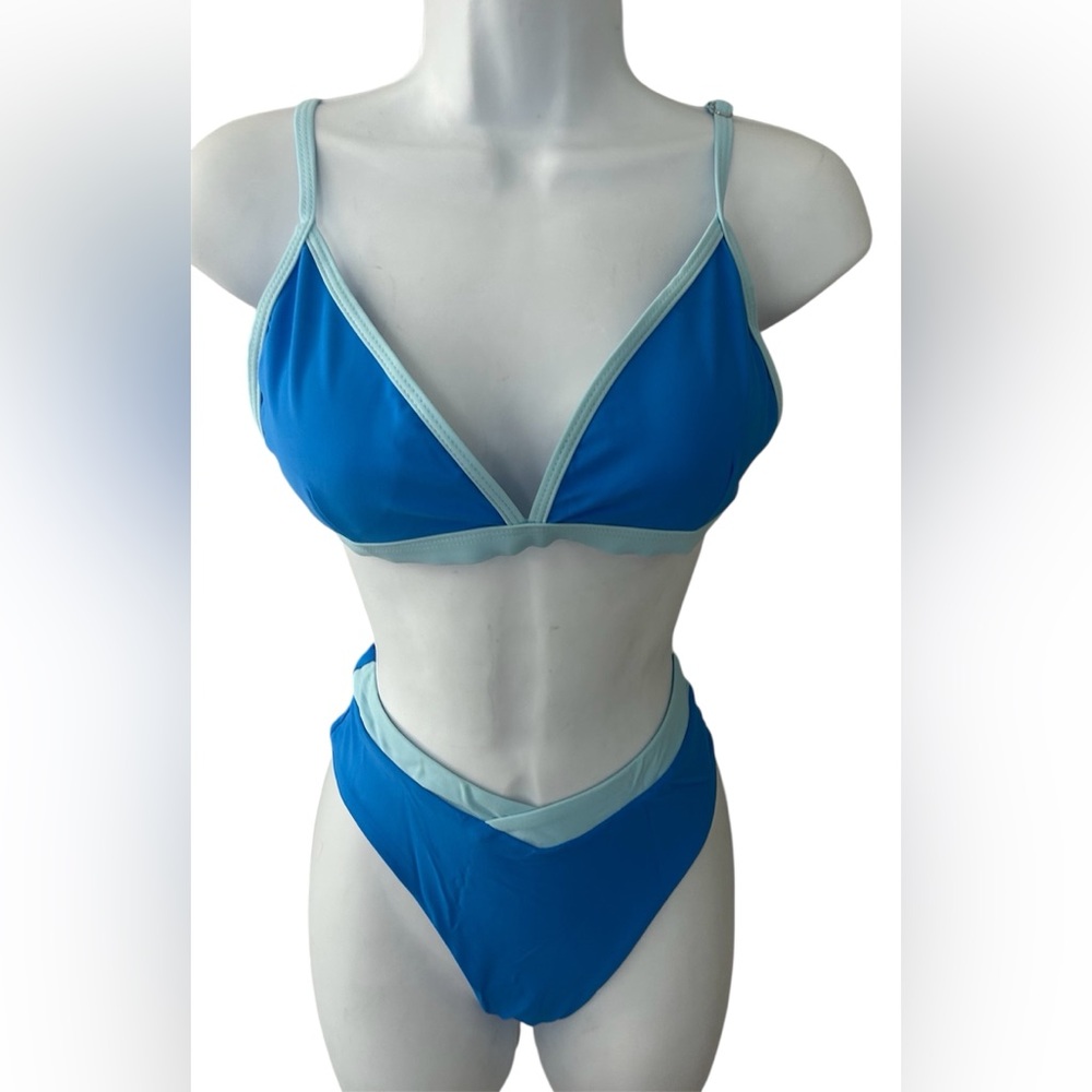 SUUKSEES Blue Triangle High Cut Bikini Women’s Size Small NWT